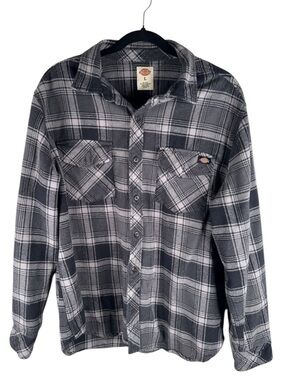 Dickies Men's Gray & Black Plaid Casual Classic Button Down Shirt Size Large‎